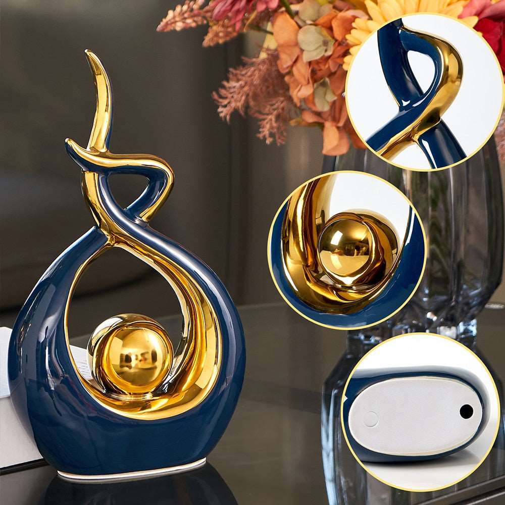 LuxeForm — Exquisite Abstract Ceramic Sculpture with Gold Accents, Radiating Timeless Elegance