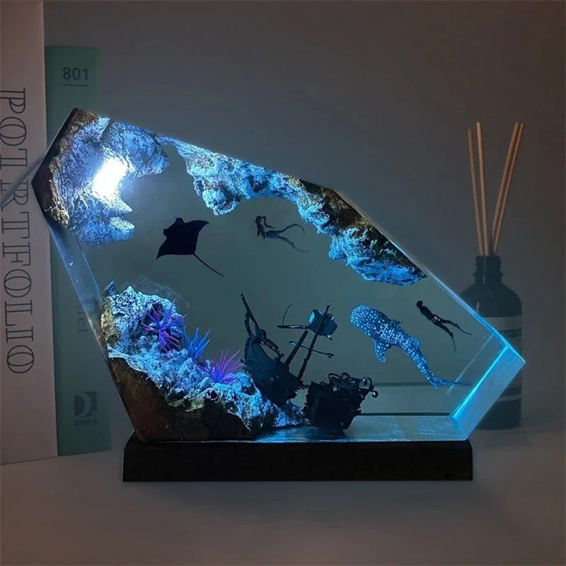 Whale Shark Manta Ray Night Light Resin Lamp For Home Table Ocean Centerpiece Gift For Couples Christmas Birthday Valentine