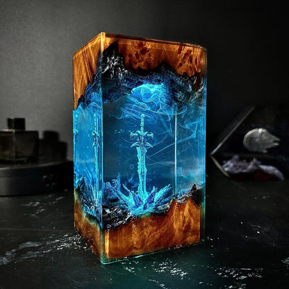 Enchanted Magic Sword Night Light — Solid Wood and Resin Art Lamp, a Unique Gift for Gamers
