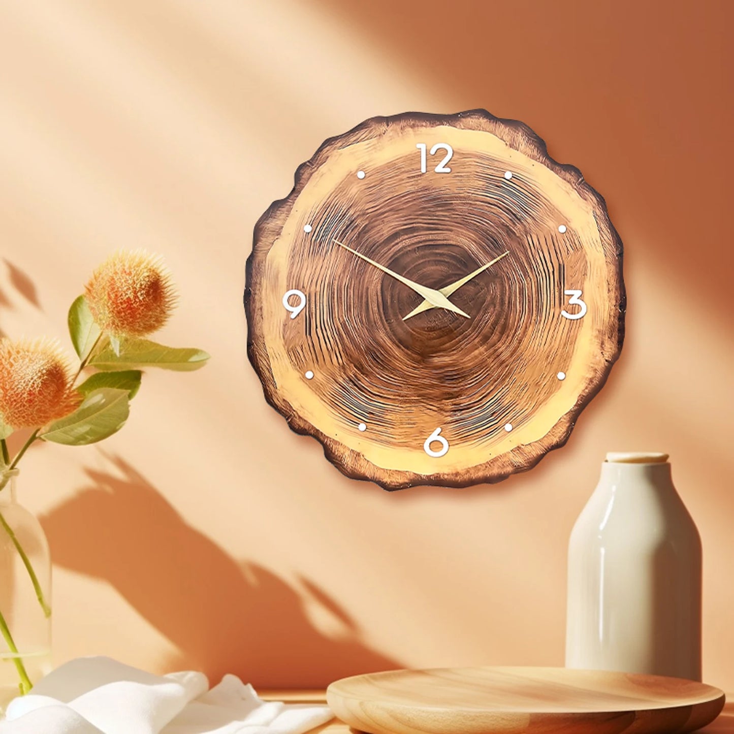 Wooden Ring Veneer Wall Clock - Silent Movement