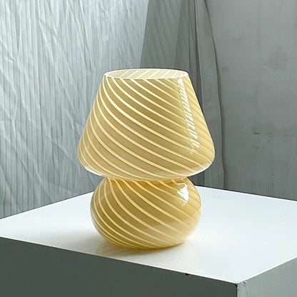 Striped Glass Mushroom LED Table Lamp - Korean-Inspired Bedside Light