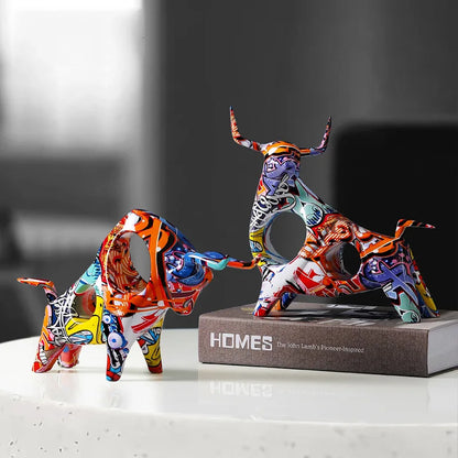 ArtToro Luxury Bull Statue with Bold Graffiti Design for Modern Interiors