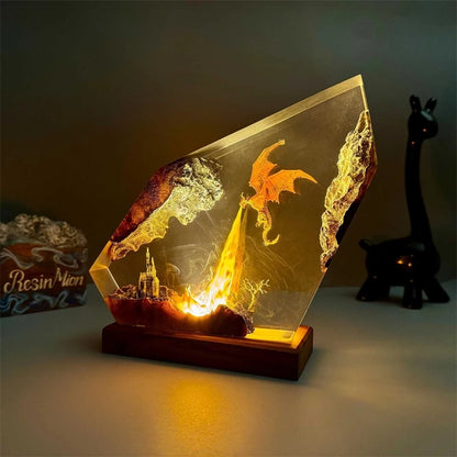 Resin Epoxy Fire Breathing Dragon Lamp Handmade Night Light For Home Table Decor Halloween Gift For Kids Teens And Fantasy Fans