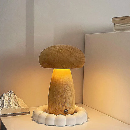 Wooden Mushroom Night Light - Walnut & Beech Touch Lamp