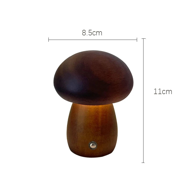 Wooden Mushroom Night Light - Walnut & Beech Touch Lamp