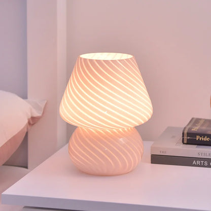 Striped Glass Mushroom LED Table Lamp - Korean-Inspired Bedside Light
