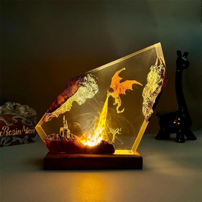 Resin Epoxy Fire Breathing Dragon Lamp Handmade Night Light For Home Table Decor Halloween Gift For Kids Teens And Fantasy Fans