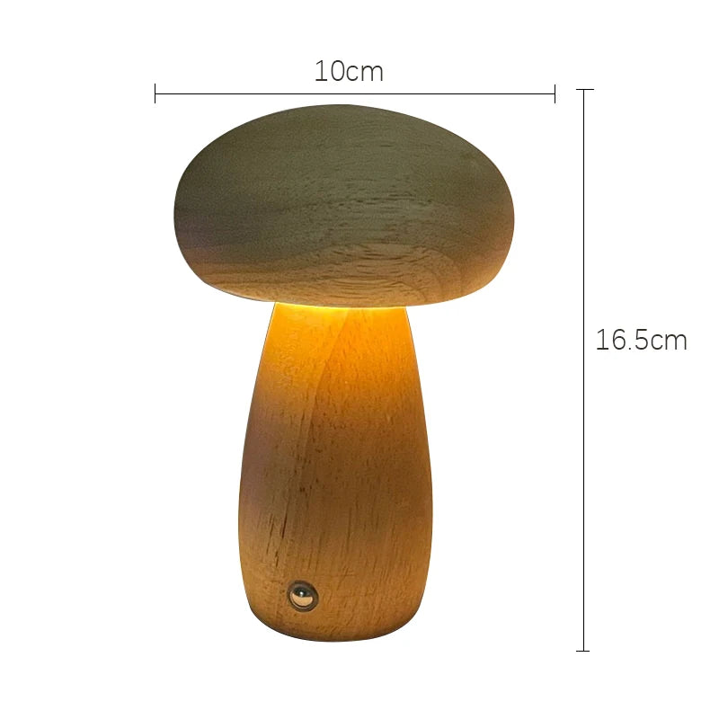 Wooden Mushroom Night Light - Walnut & Beech Touch Lamp