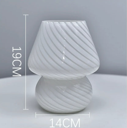 Striped Glass Mushroom LED Table Lamp - Korean-Inspired Bedside Light
