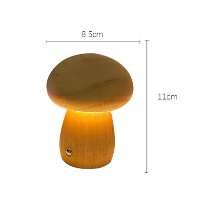 Wooden Mushroom Night Light - Walnut & Beech Touch Lamp