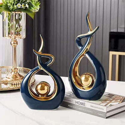 LuxeForm — Exquisite Abstract Ceramic Sculpture with Gold Accents, Radiating Timeless Elegance