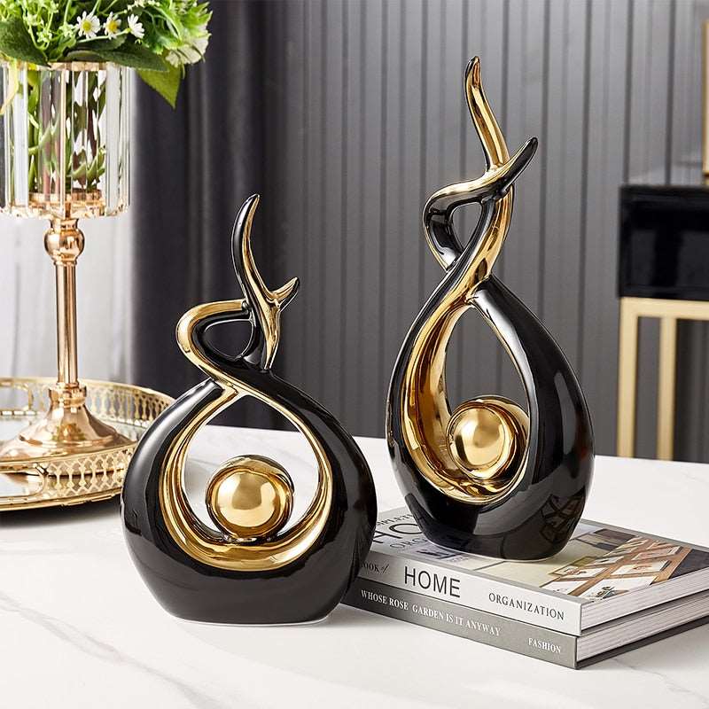 LuxeForm — Exquisite Abstract Ceramic Sculpture with Gold Accents, Radiating Timeless Elegance