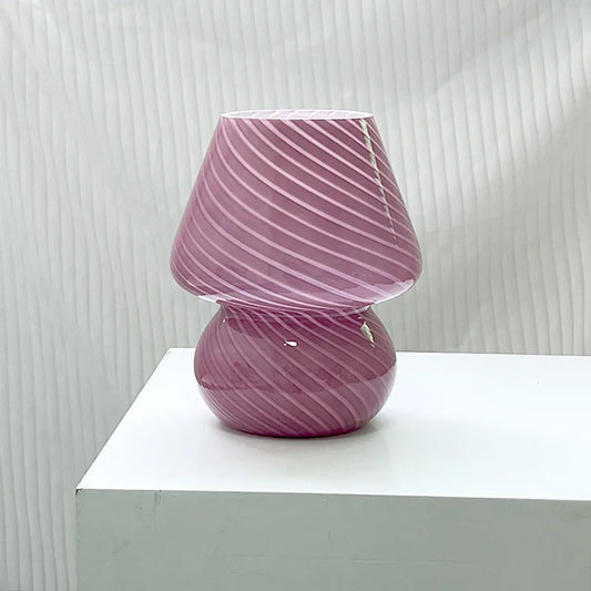 Striped Glass Mushroom LED Table Lamp - Korean-Inspired Bedside Light