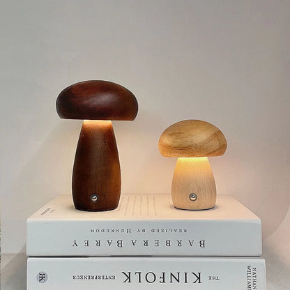 Wooden Mushroom Night Light - Walnut & Beech Touch Lamp