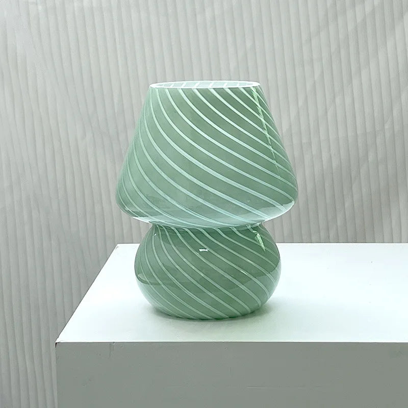 Striped Glass Mushroom LED Table Lamp - Korean-Inspired Bedside Light