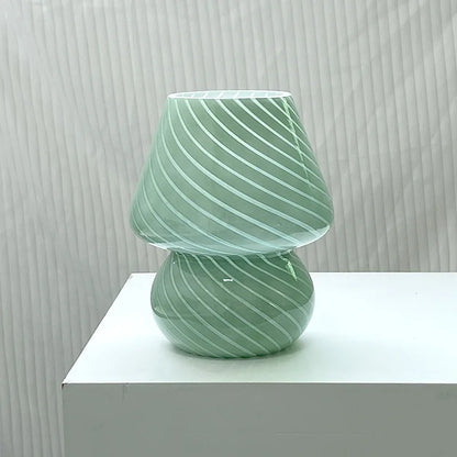 Striped Glass Mushroom LED Table Lamp - Korean-Inspired Bedside Light