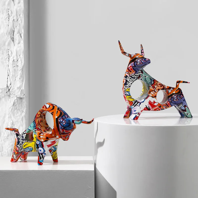 ArtToro Luxury Bull Statue with Bold Graffiti Design for Modern Interiors