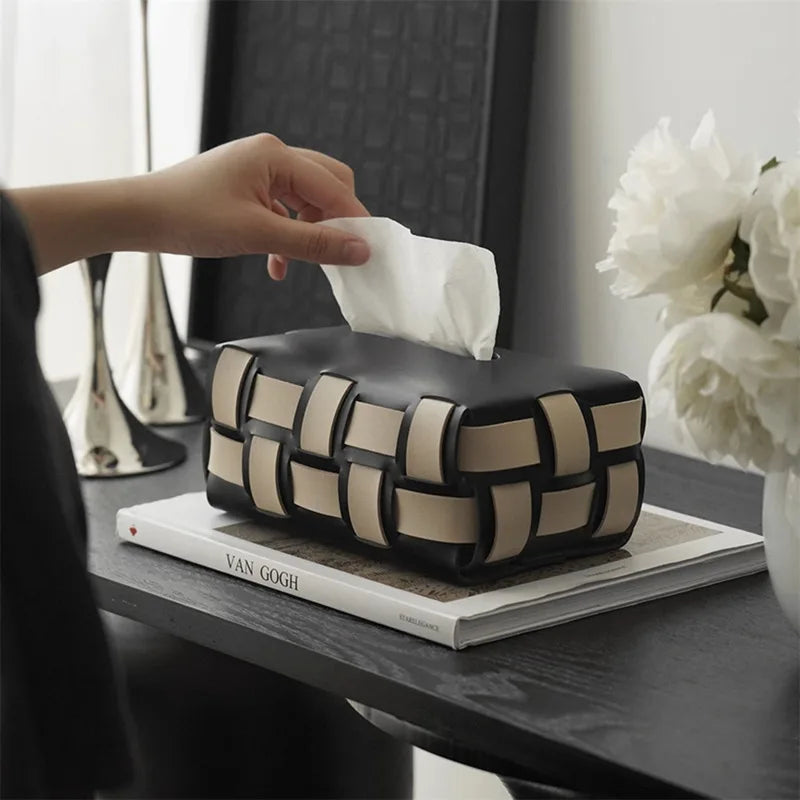 Sorrento – Premium Vegan Leather Tissue Box with an Elegant Woven Design
