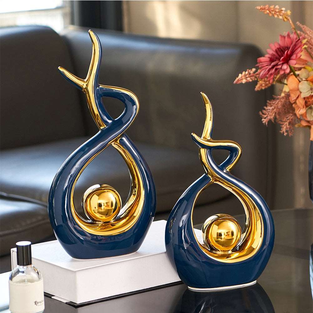 LuxeForm — Exquisite Abstract Ceramic Sculpture with Gold Accents, Radiating Timeless Elegance