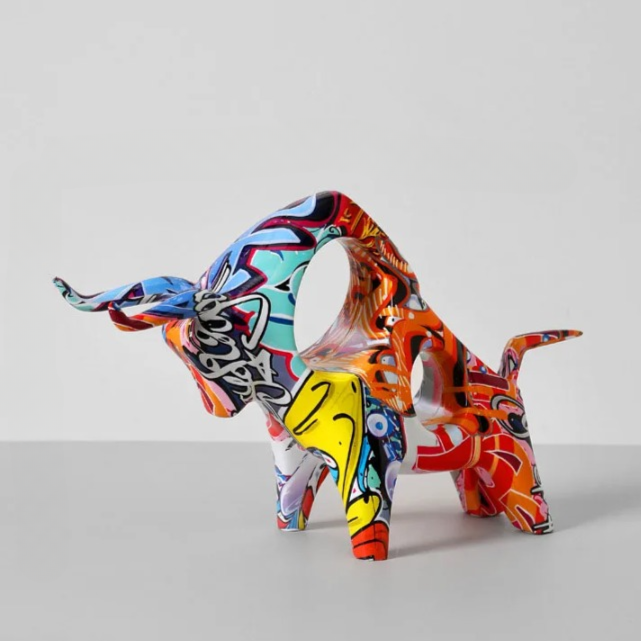 ArtToro Luxury Bull Statue with Bold Graffiti Design for Modern Interiors