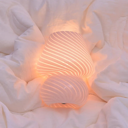 Striped Glass Mushroom LED Table Lamp - Korean-Inspired Bedside Light