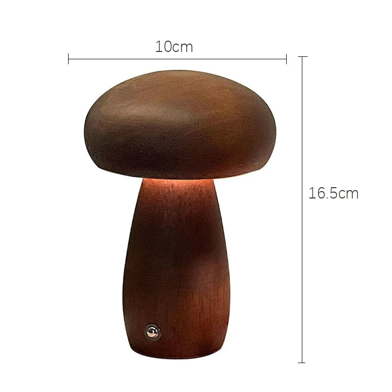 Wooden Mushroom Night Light - Walnut & Beech Touch Lamp