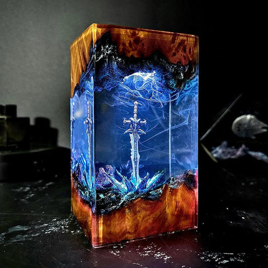 Enchanted Magic Sword Night Light — Solid Wood and Resin Art Lamp, a Unique Gift for Gamers