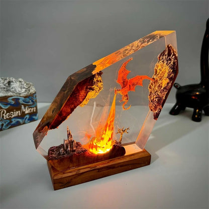 Resin Epoxy Fire Breathing Dragon Lamp Handmade Night Light For Home Table Decor Halloween Gift For Kids Teens And Fantasy Fans