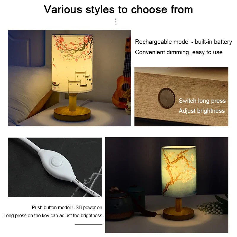 Dimmable Fabric Shade Table Lamp - Modern Bedside Night Light