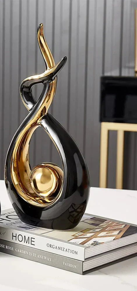 LuxeForm — Exquisite Abstract Ceramic Sculpture with Gold Accents, Radiating Timeless Elegance
