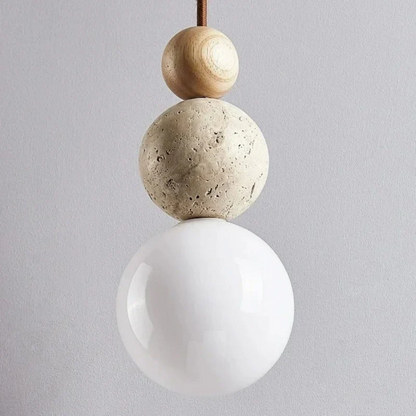 NaturaLuxe Modern Travertine & Mahogany Pendant Lamp