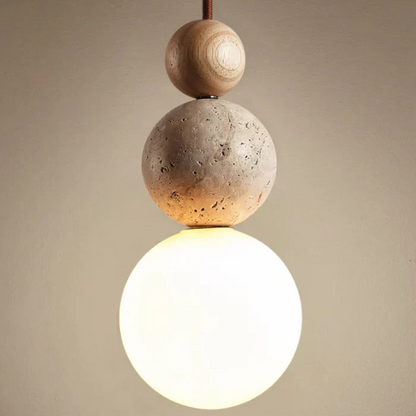 NaturaLuxe Modern Travertine & Mahogany Pendant Lamp