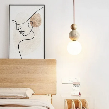 NaturaLuxe Modern Travertine & Mahogany Pendant Lamp