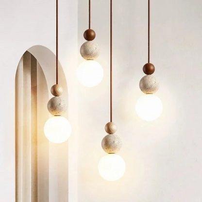 NaturaLuxe Modern Travertine & Mahogany Pendant Lamp
