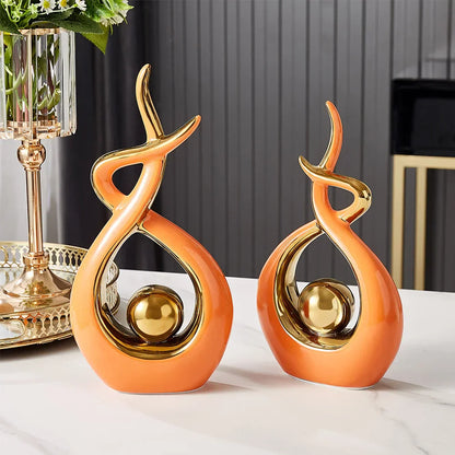 LuxeForm — Exquisite Abstract Ceramic Sculpture with Gold Accents, Radiating Timeless Elegance