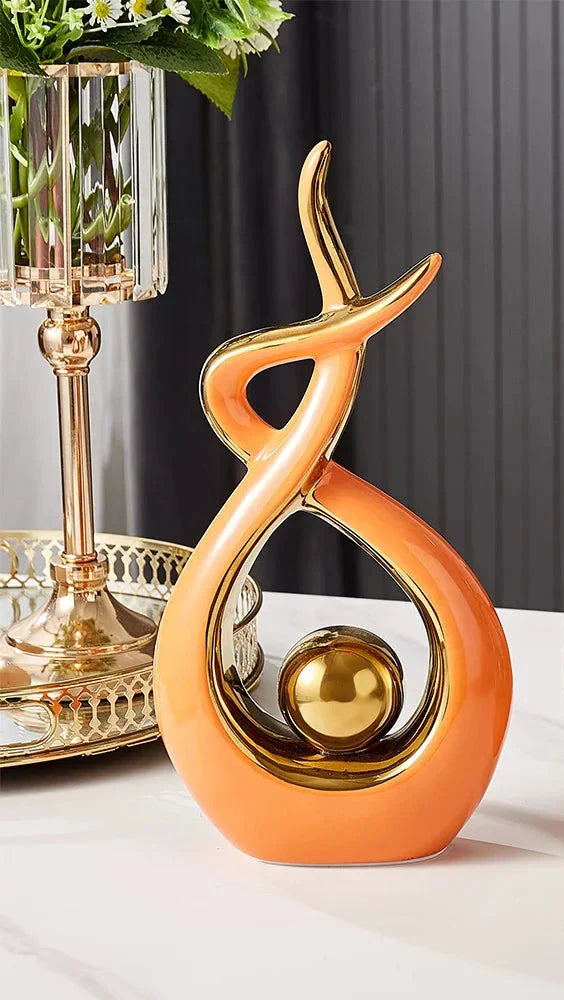 LuxeForm — Exquisite Abstract Ceramic Sculpture with Gold Accents, Radiating Timeless Elegance