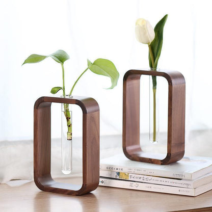 RootBloom – Stylish Wooden and Glass Propagation Vase for a Natural Accent