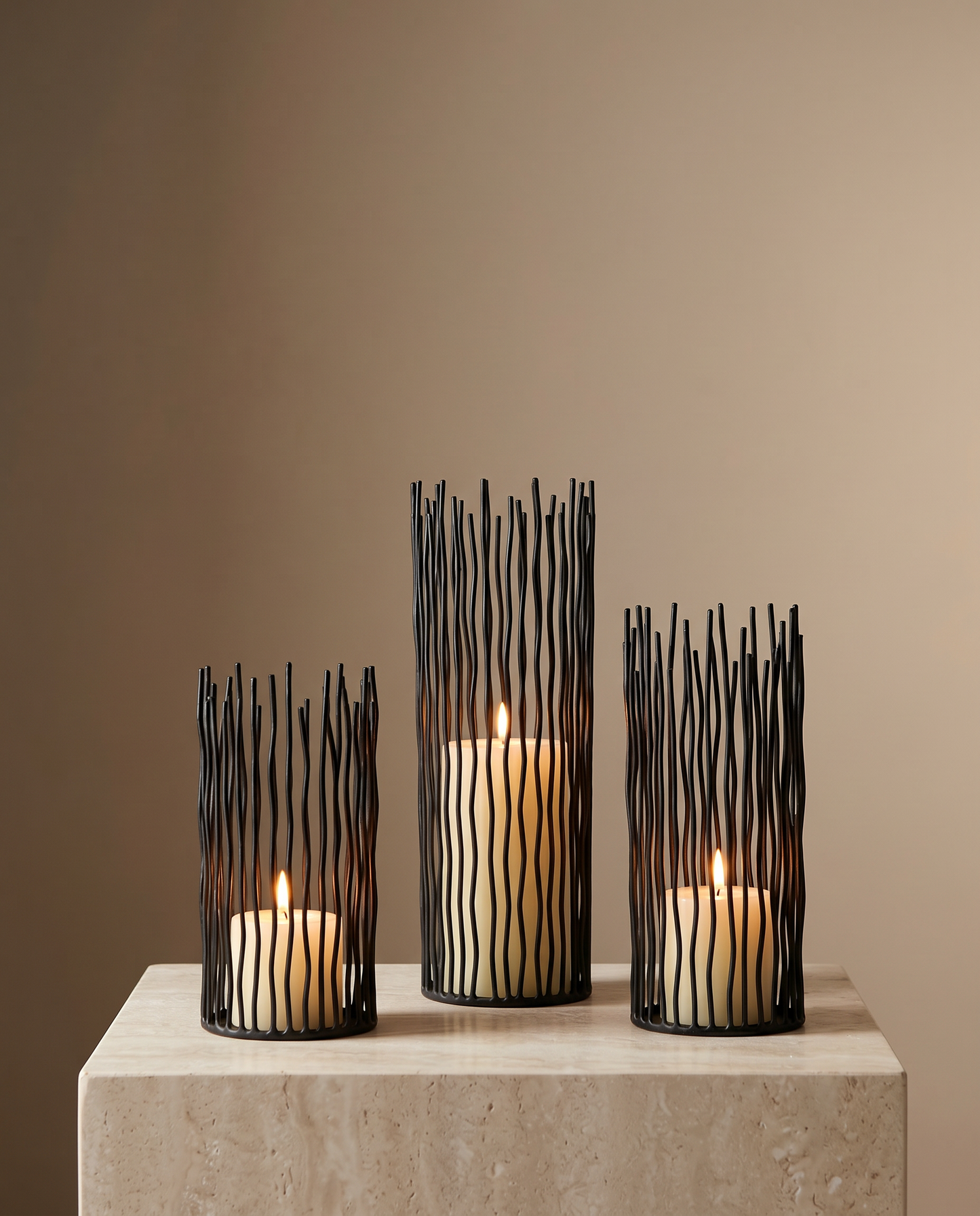 NoirLume iron candlestick minimalist luxury hero shot
