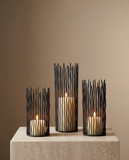 NoirLume iron candlestick minimalist luxury hero shot