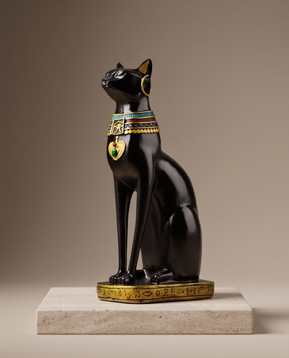 Pharaonic Egyptian cat figurine minimalist luxury hero shot