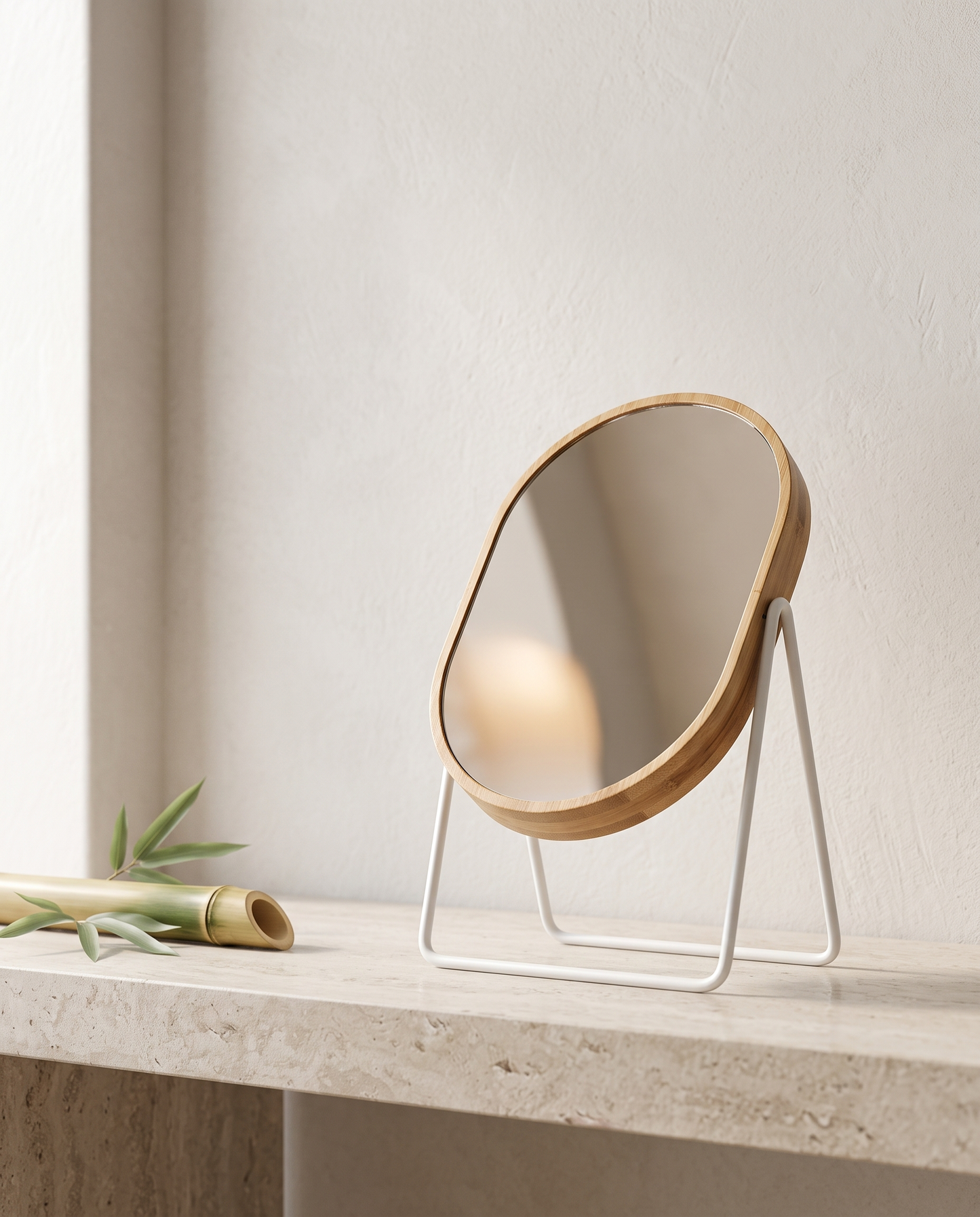 Bambue rotating bamboo mirror minimalist luxury hero shot