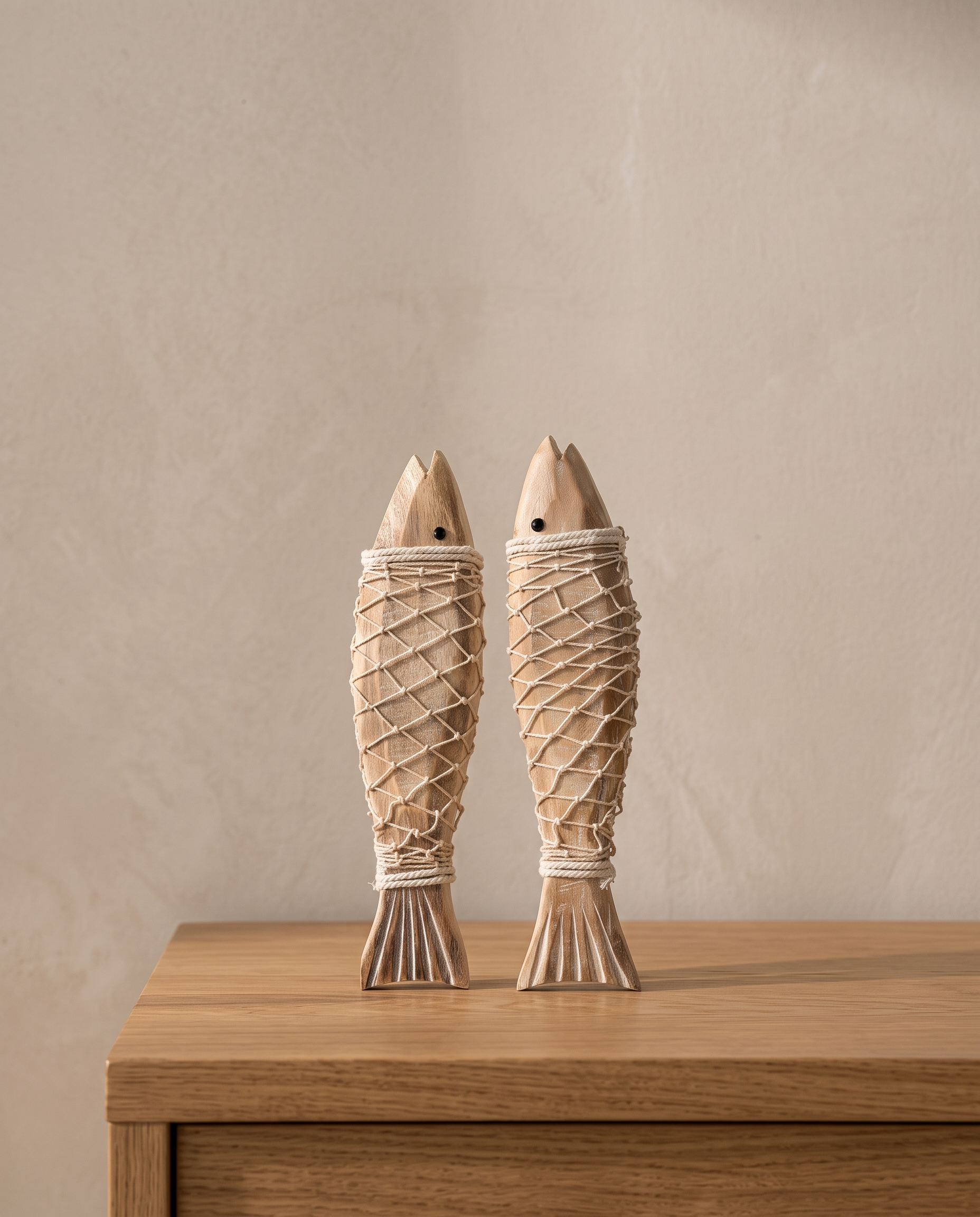 Maritime Chic wooden fish figurines minimalist luxury hero shot