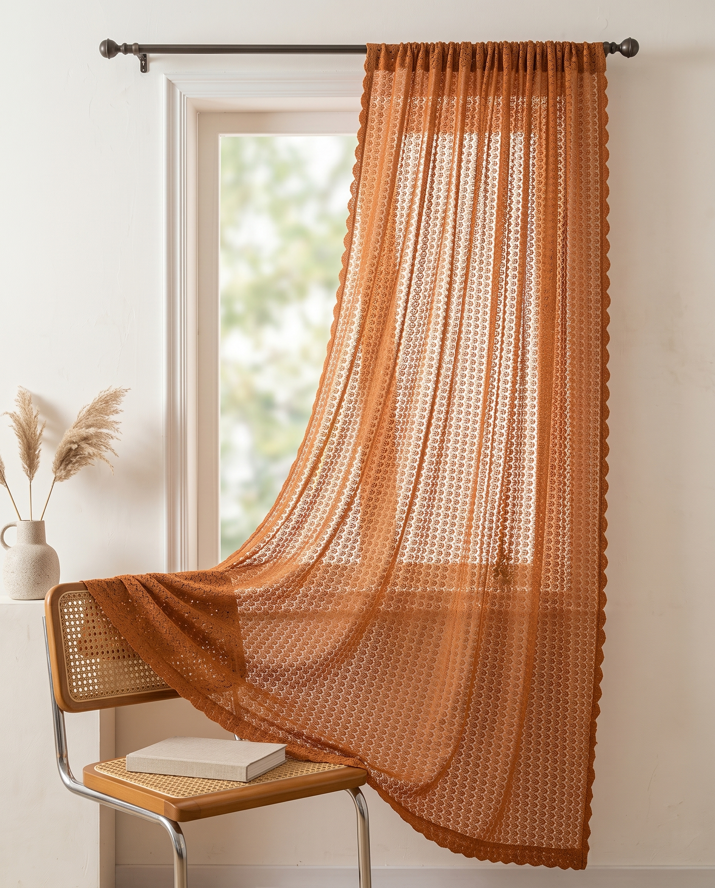 LumiWeave boho crochet curtain minimalist luxury hero shot