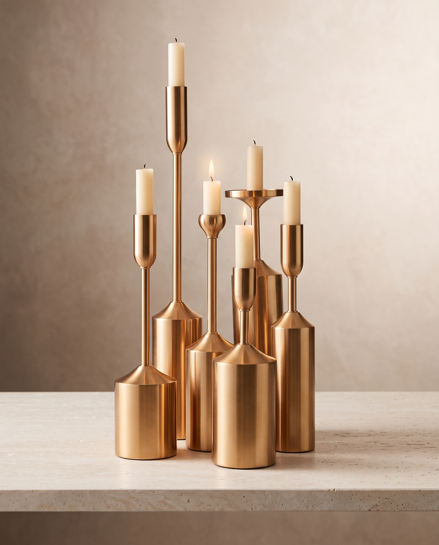 AuroraLuxe golden candlestick set minimalist luxury hero shot