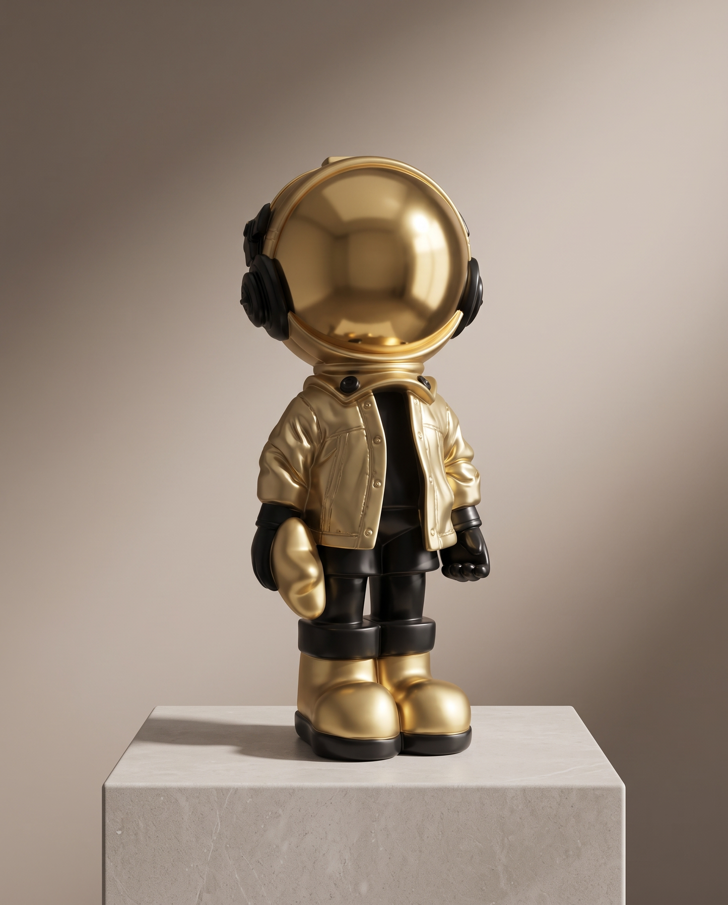 CosmoLuxe astronaut statue minimalist luxury hero shot