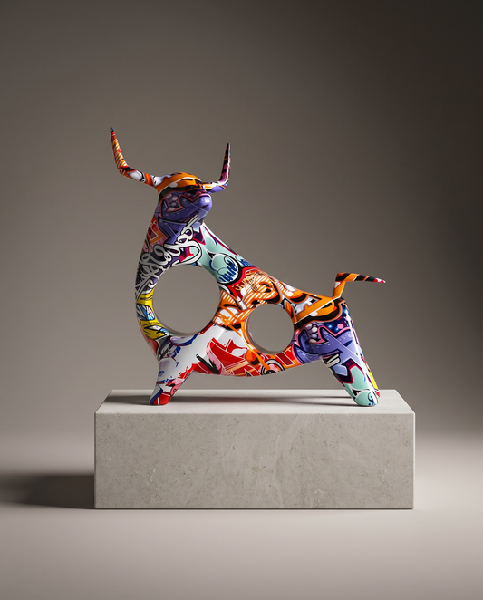 ArtToro graffiti bull statue minimalist luxury hero shot