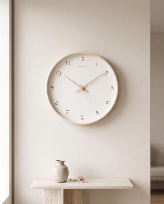 TimberTime silent wooden wall clock luxury hero shot
