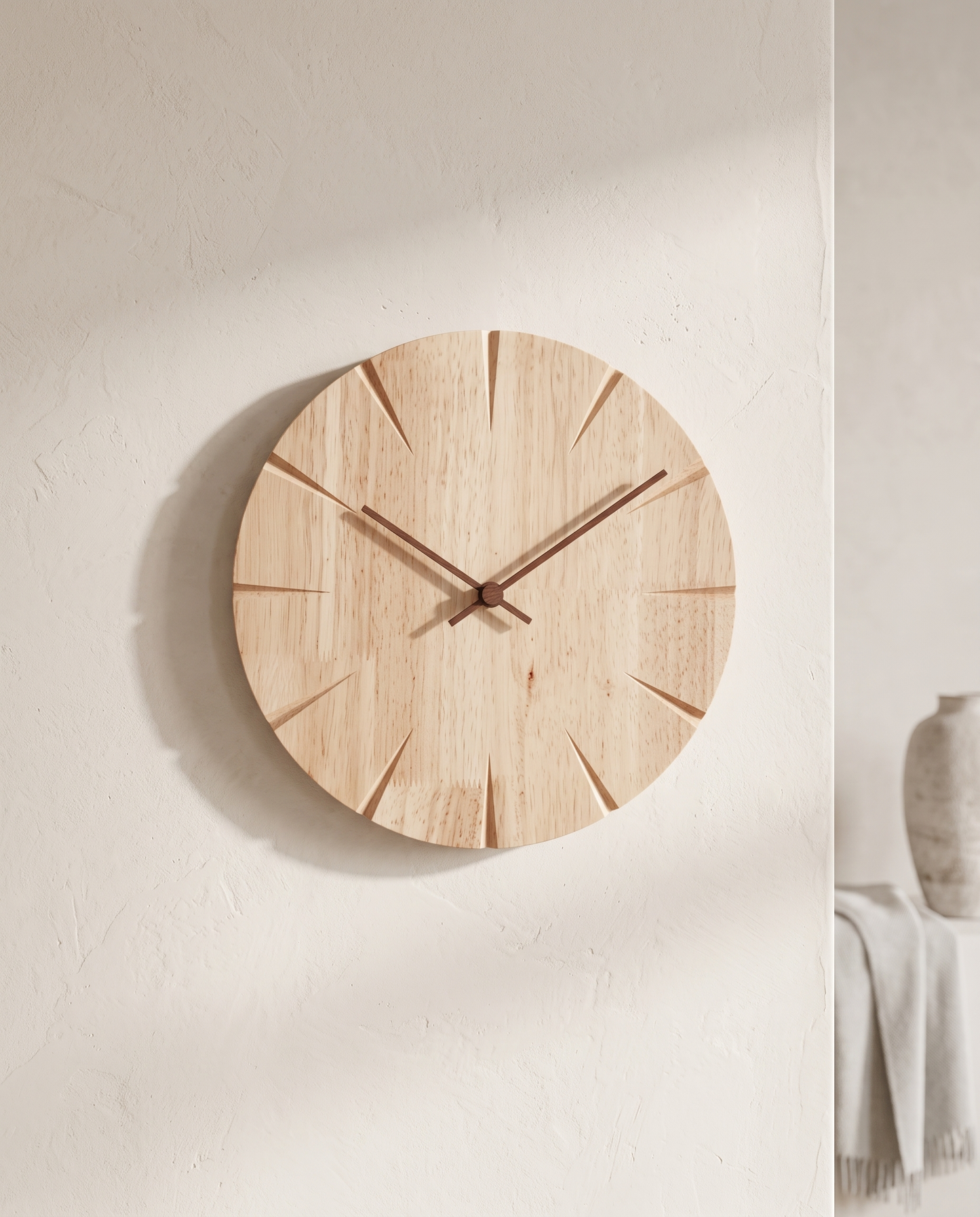 NordicTime solid wood silent wall clock luxury hero shot