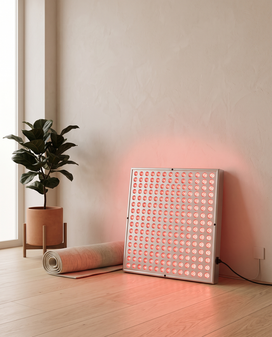 LED red light therapy panel wellness hero shot