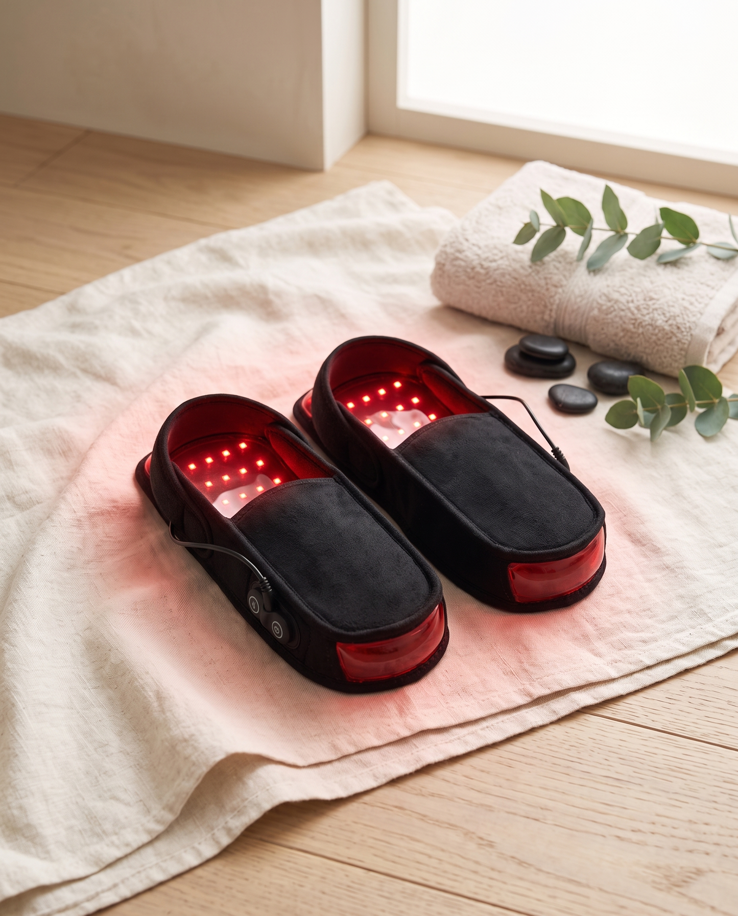 Red light infrared therapy slippers wellness hero shot